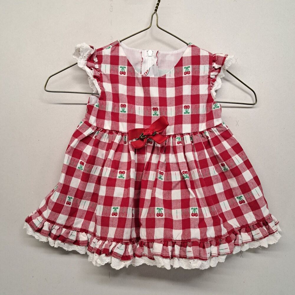 Vintage Good Lad of Philadelphia 6-9M Dress Red Gingham Check Cherry Print